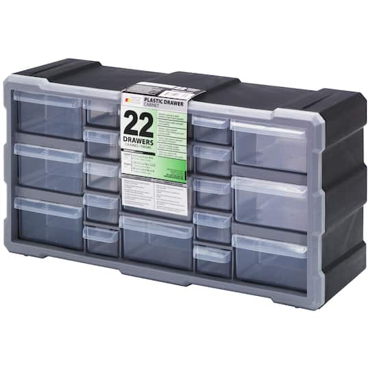 Quantum Storage 22 Drawer, Small Parts Drawer Cabinet System - 6-1/4" Deep x 19-1/2" Wide x 10" High | Part #PDC-22BK